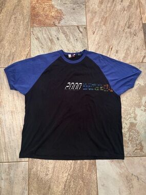 Black & Blue Raglan Graphic Tee with '2000' Print